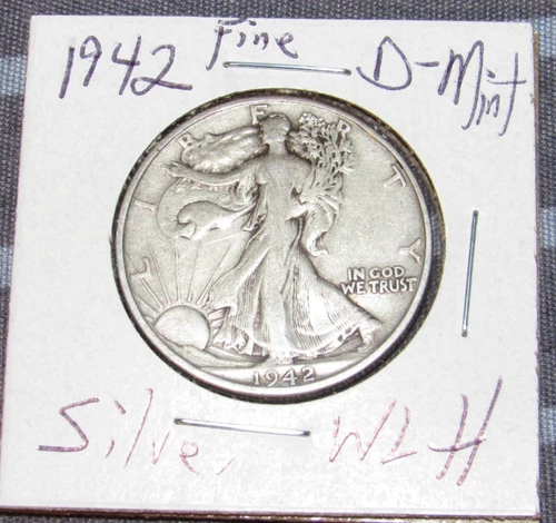 Fine Silver 1942 d Denver Mint Silver Walking Liberty Half Dollar 1/2 WLH