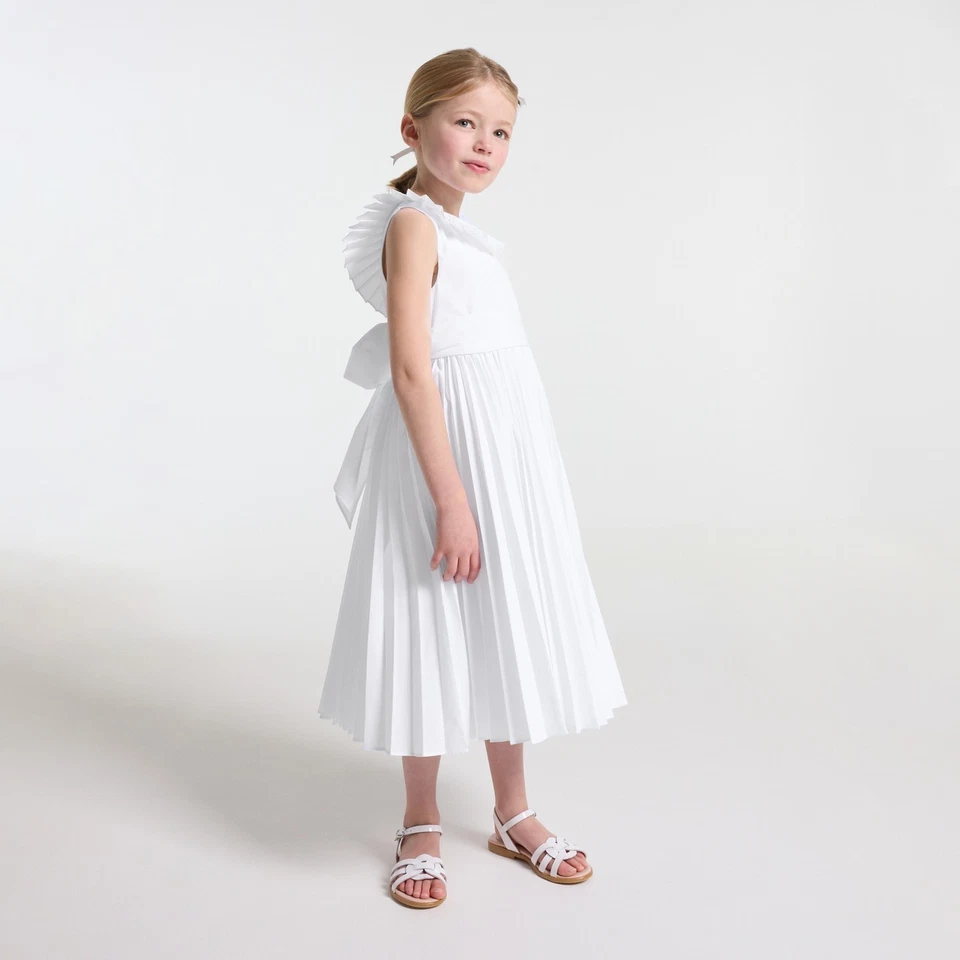 GIRL'S JACADI WHITE PLEATED SLEEVELESS MAXI DRESS SPECIAL OCCASION 12 NO BELT! - Image 2 of 4