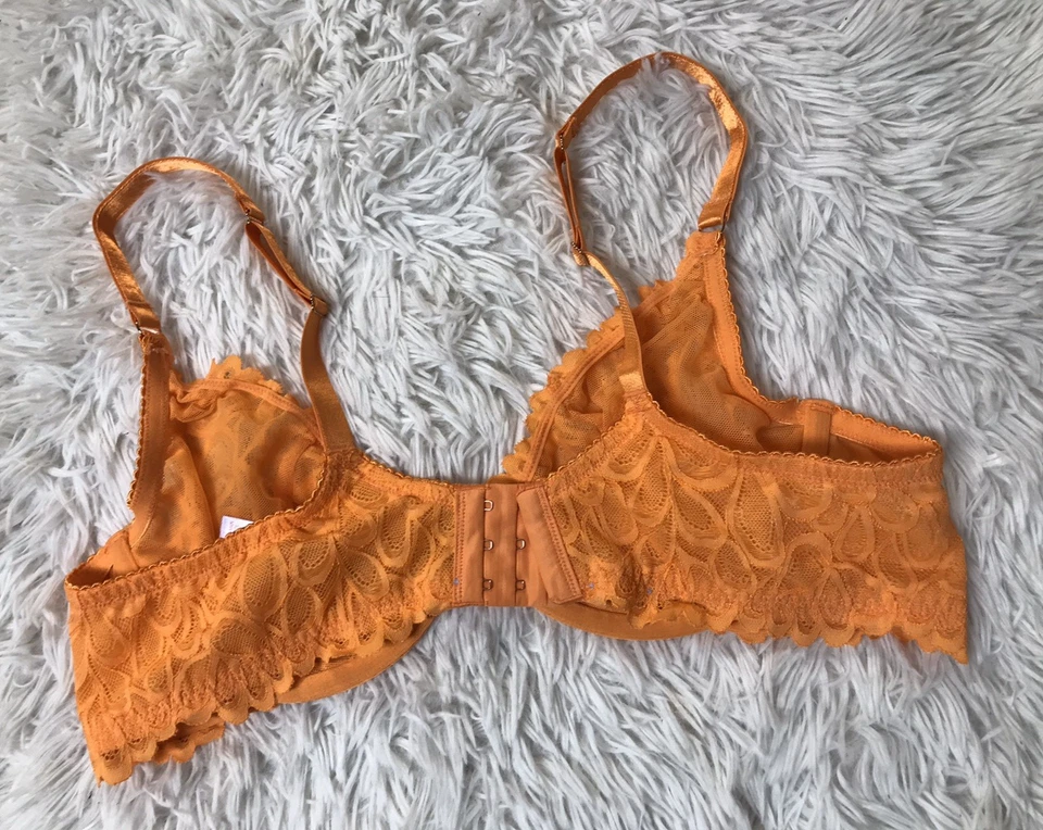 Savage X Fenty para mujer talla 40C encaje transparente con aros cierre trasero sin forro naranja Foto 3 de 4
