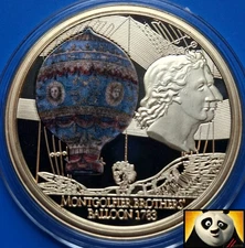 2019 History of Aviation 40mm Montgolfier Balloon Gold Plated Proof Medal Coin