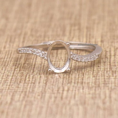 925 Sterling Silver 7x9mm Oval Semi Mount Prong Ring-Blank For Gemstone Setting
