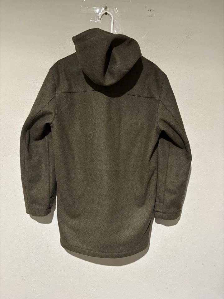 J.CREW Green Wool Blend HEAVY Quilted Lined Hooded Jacket Coat Men's Small - Image 4 of 4