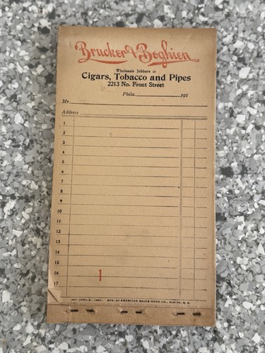 Antique Tobacconist Reciept For Store Unused Brucker & Boghien Pipes Cigars 1910