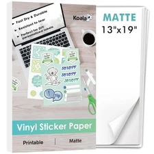 Koala Printable Vinyl Sticker Paper for Inkjet Printer 13x19 Inch - 30 Sheets...