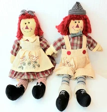 Creative Design RAGGEDY ANN & ANDY 14” Sand-Filled Tush Bottom Rag Doll Folk Art
