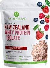 Antler Farms - 100% Grass Fed New Zealand Whey Protein Isolate, Mixed Berry Flav