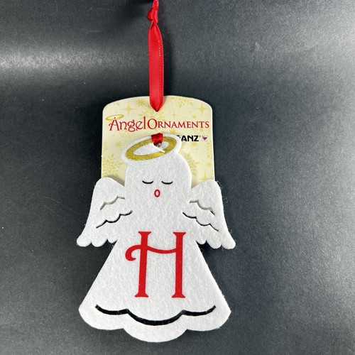 New “H” Monogram GANZ ANGEL ORNAMENT White Felt w/ Red Ribbon - Picture 1 of 6