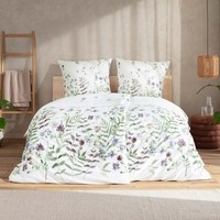 Estella Bio Mako Satin BettwäSche 135X200 Leticia GrüN BläTter BlüTenranke 3443-