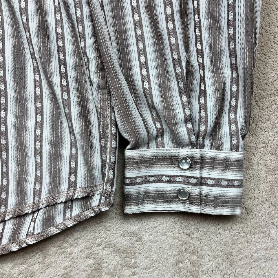 Billabong Men's Vintage Striped Western Pearl Snap Shirt Brown L Surfer Y2K - Image 2 of 4