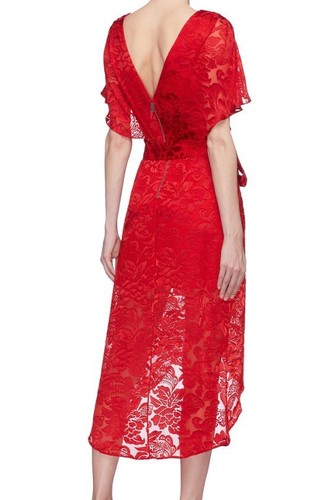 Alice + Olivia Dress Red Size 0 MIDI Darva Flora Velvet Wrap High -Low Hem - Picture 2 of 20