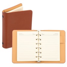 6 Ring Binder Cover A7 Notebook Binder 50 Sheets Line Paper, Brown
