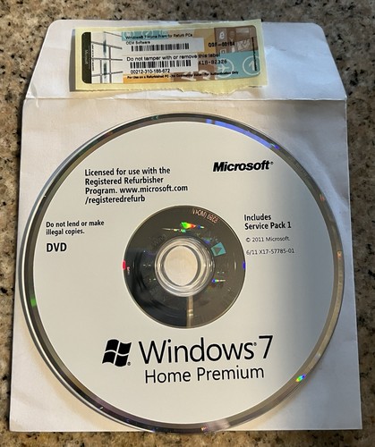 Windows 7 Home Premium Includes Service Pack 1 64-bit : Has Key. Preowned/Used.
