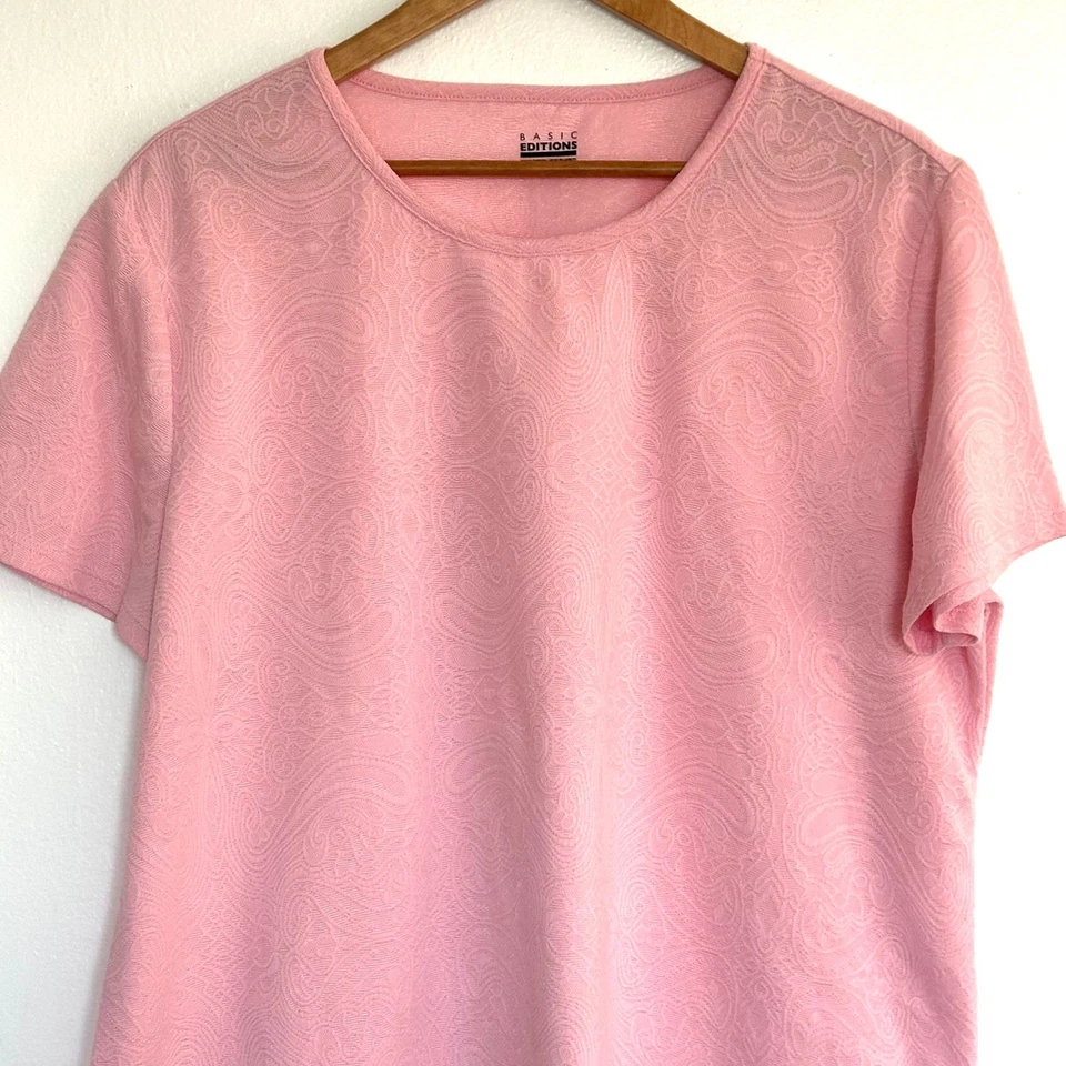 Basic Editions рубашка женщин XXL розовый пейсли текстурированный коротким рукавом ворота Топ - Изображение 3 из 4