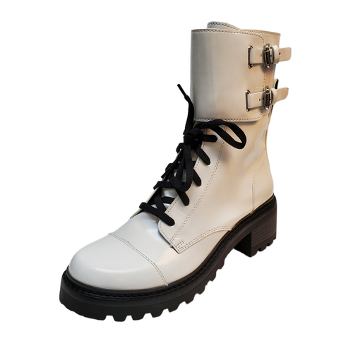 DKNY Damenschuhe Bart Blockabsatz Lug Sohle geschnallt Stiefeletten 11M weiß unverbindliche Preisempfehlung des Herstellers... - Bild 1 von 11