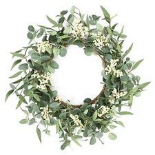  20'' Eucalyptus Wreath for Front Door, Porch, Window - Green Decor for Home, 