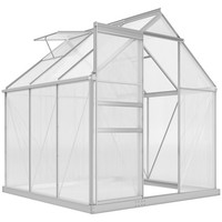 Outsunny Polycarbonate Walk-in Garden Greenhouse w/ Sliding Door Silver Tone
