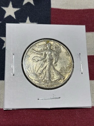 1945-D Liberty Walking Half Dollar 90% Silver 50C US Coin - Light Tone XF Detail