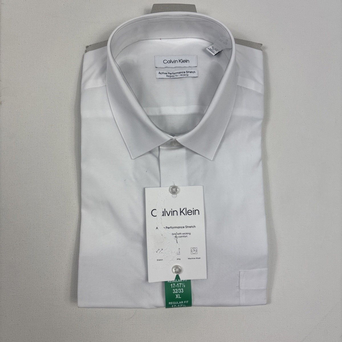 can you wash calvin klein dress shirts Calvin Klein Mens Active Performance Stretch Shirt, White XL 17-17.5 32/33