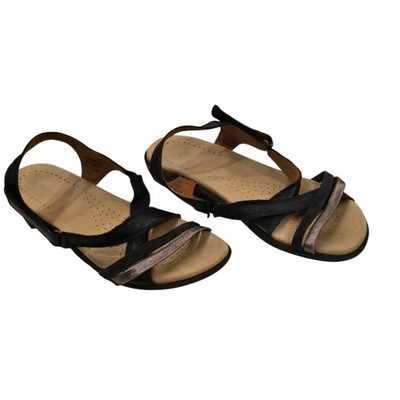 Hotter Flare II Leather Strappy Sandal Women US 7.5 EU 38.5 Black Pewter