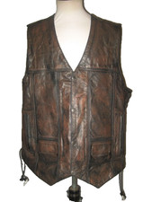 Men's Demon Wear Brown Leather Conceal Carry Motorcycle Biker Vest - 3XL