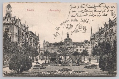 Stettin Augustaplatz Platz & Gärten Deutschland 1921 Postkarte [Kritzel auf Vorderseite]