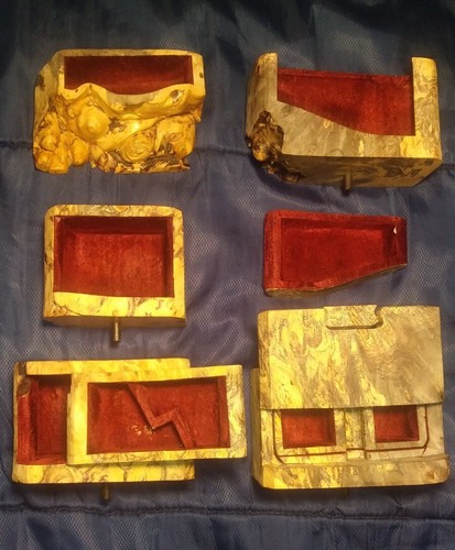 Buckeye Root Burl Puzzle JEWELRY Box MCM? Jeff Vollmer Royal Woods 93? Hand made - 第 7/12 張圖片