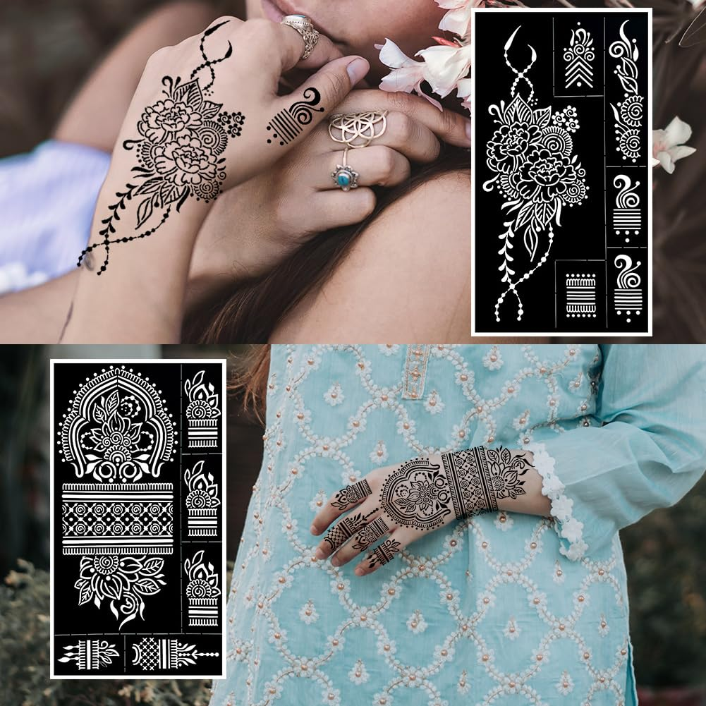 QSTOHENA 10 Sheets Temporary Henna Tattoo Stencils Kit - Indian