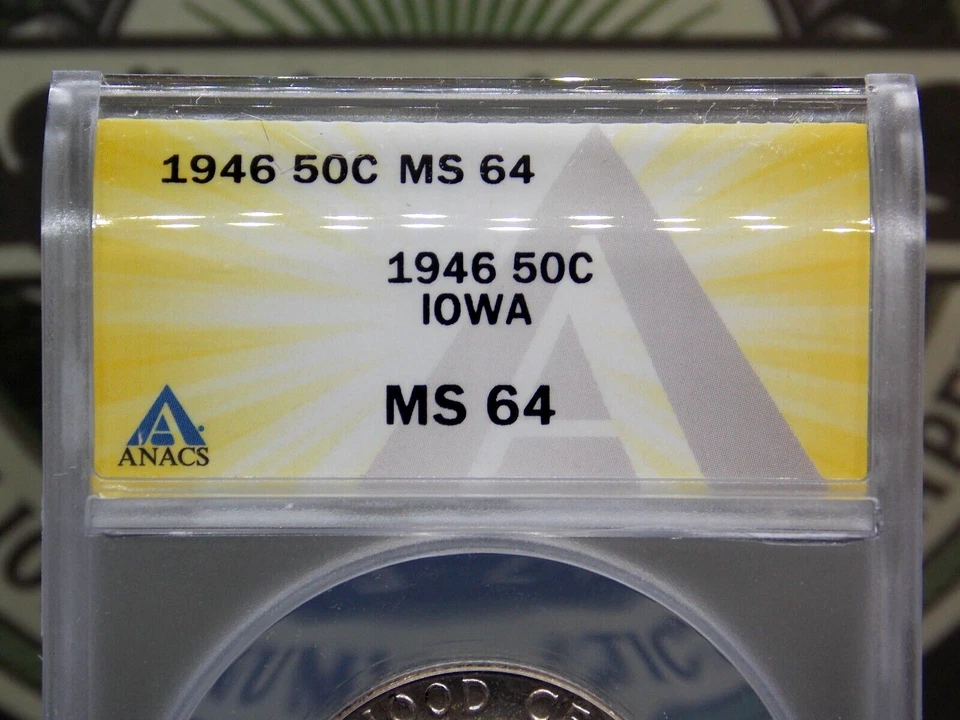 1946 Commemorative **IOWA** Silver Half Dollar 50c ANACS MS64 #060 BU Unc ECC&C - Image 4 of 4