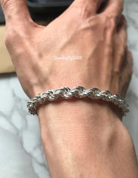 REGALO DE CUMPLEAÑOS 4 PULSERAS DE CADENA CUERDA DELGADA DE PLATA 925 DE METAL MACIZO DE 8" 6mm para hombre Foto 4 de 4