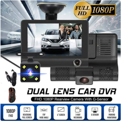 1080P HD Car Camera Dash Cam 4'' Touch Screen Car DVR Dual Lens Video G-Sensor