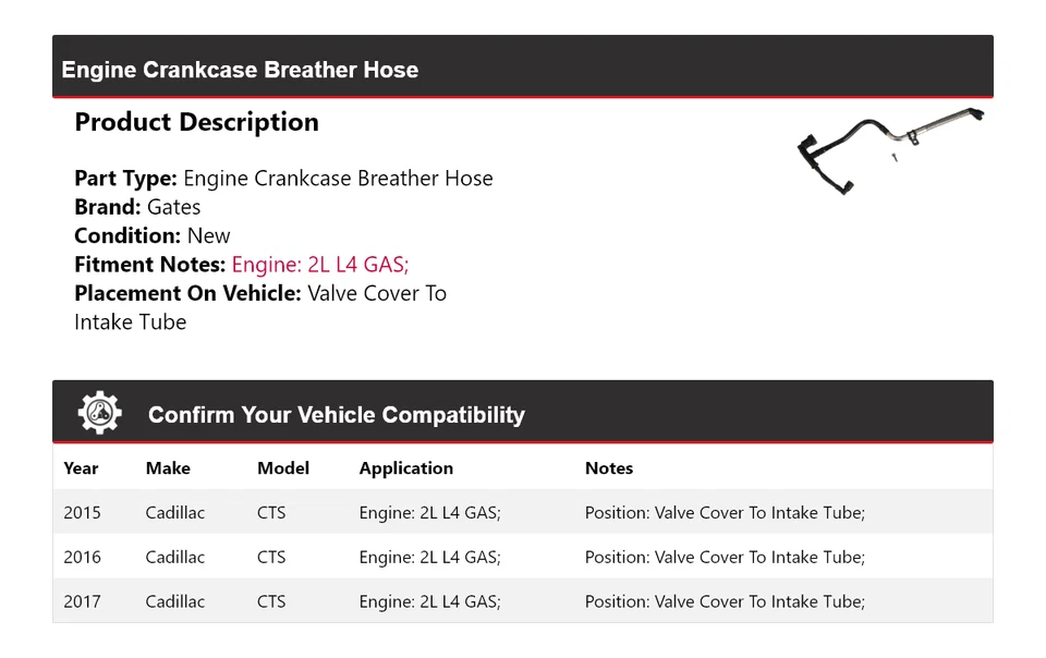 For 2015-2017 Cadillac CTS Engine Crankcase Breather Hose Gates 2016 - Image 2 of 3