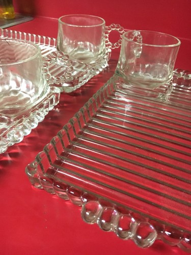 VTG Depression Clear glass Hazel Atlas Orchard Pattern Bead RIbs Cup & Tray set - Picture 4 of 12