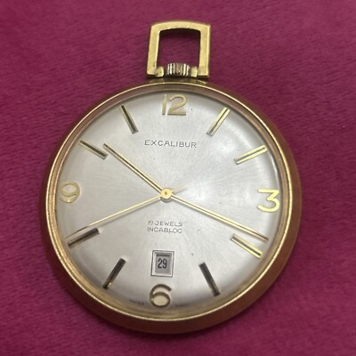 Gold Plated Excalibur 17 Jewel Open Faced Pocket watch Read Description  UK