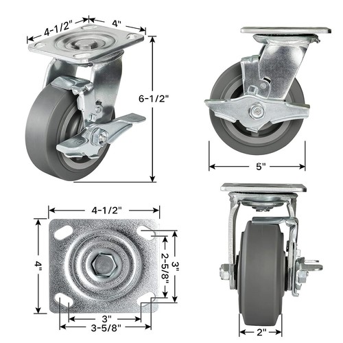 5 Inch Caster Wheels Heavy Duty,Capacity500-2000LB- Rubber Wheels - Picture 40 of 68