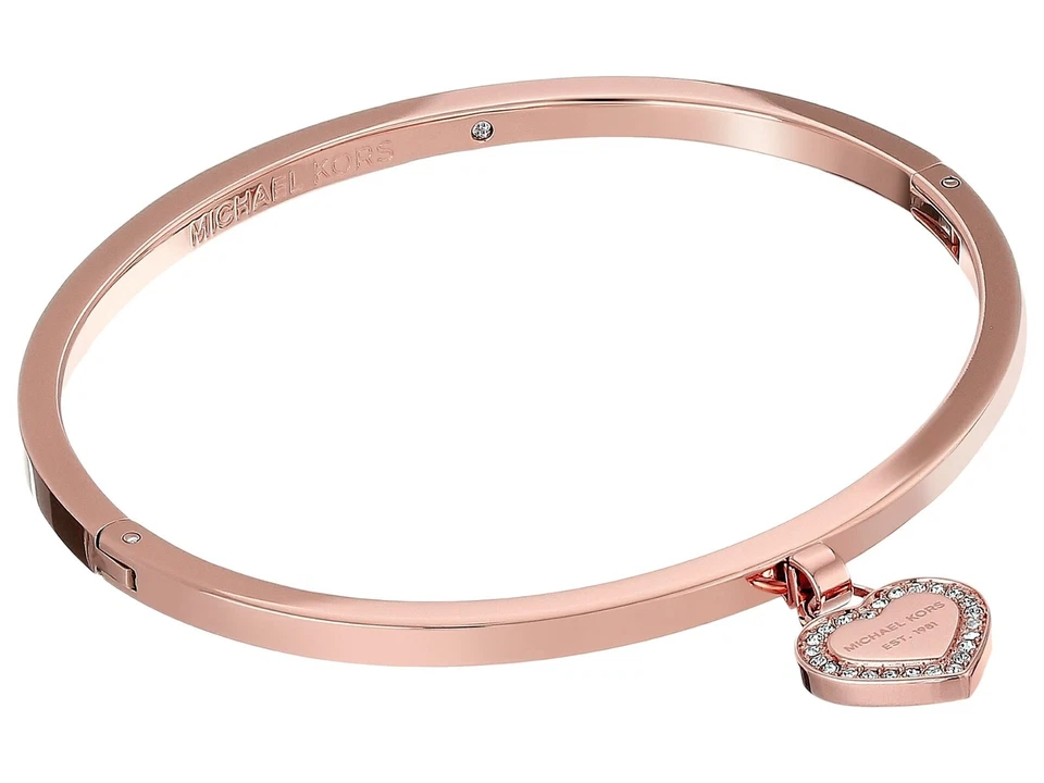 NUEVO BRAZALETE BRAZALETE 100 % marca Michael Kors oro rosa logotipo pavé corazón dije Foto 2 de 4