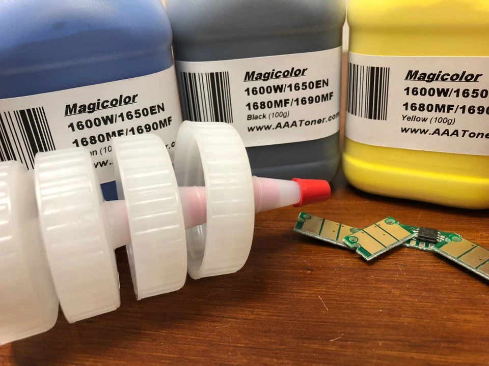(100g x 4) Recarga de tóner para Konica Magicolor 1600/1650/1680/1690 MF + 4 chips Foto 3 de 4