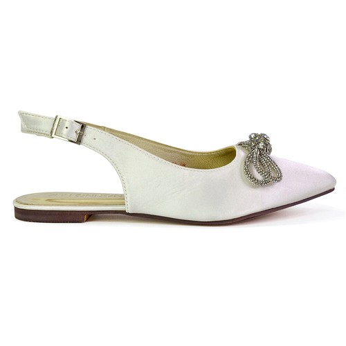 Damenschuhe flache Diamantschleife Slingback spitz zulaufend Braut Satin Größe - Bild 45 von 52