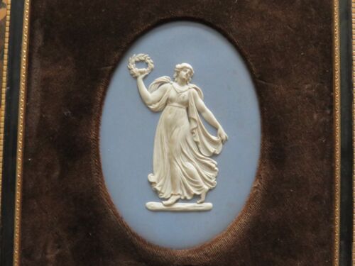 Wedgwood Blue Jasperware Oval Dancing Hours Lady With Wreath Cameo Plaque - Picture 2 of 11