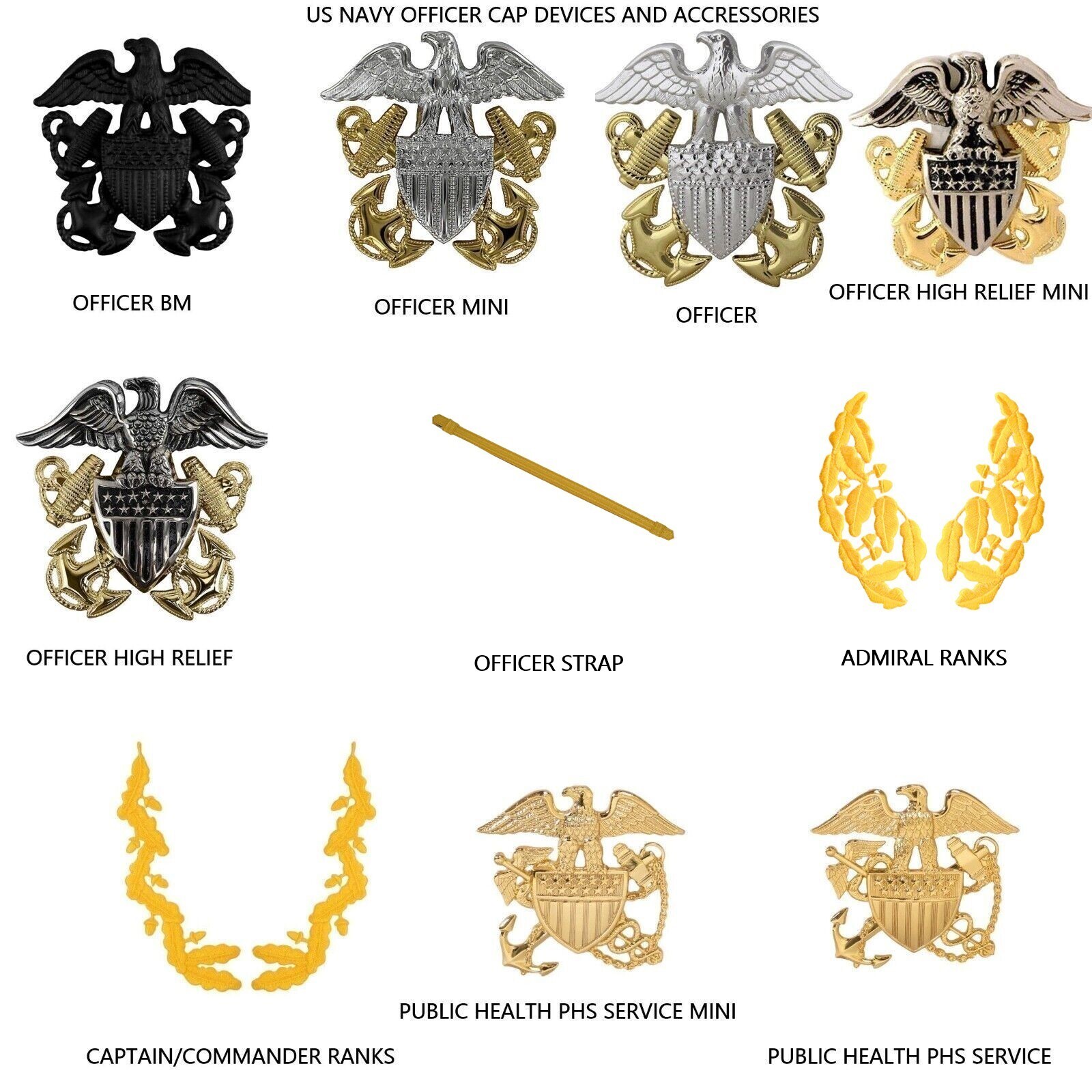 US NAVY OFFICER CAP BADGE DEVICES HAT PIN REGULATION UNIFORM USN