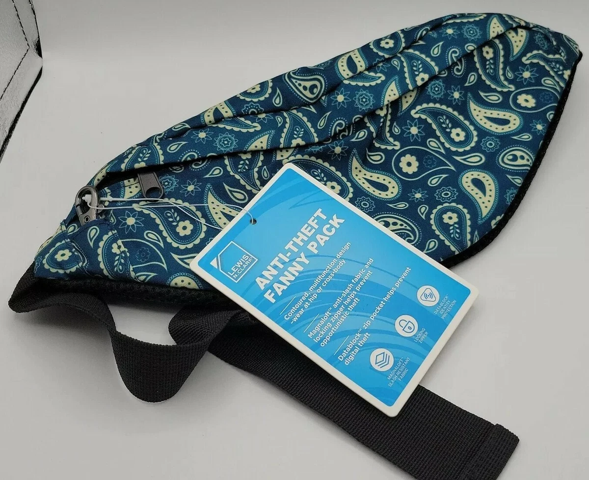 Anti Theft Waterseals Slash Resistant Fanny Pack. Blue Pattern