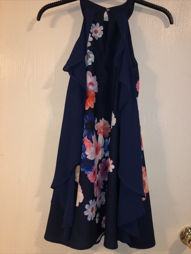 Girls GB Size Large Dress Blue With Flowers - Picture 3 of 5