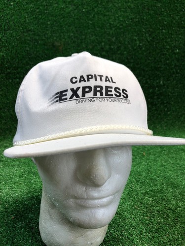 Vtg Capital Express Leather Bill StrapBack Hat Cap Fast Shipping Blue Rope