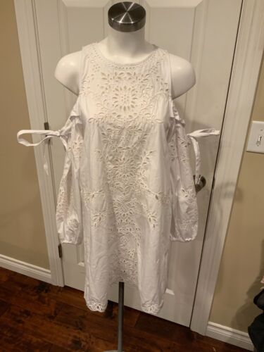 Parker White Floral Eyelet Cold Shoulder Dress w/ Bow Detail, Size S, NWT!