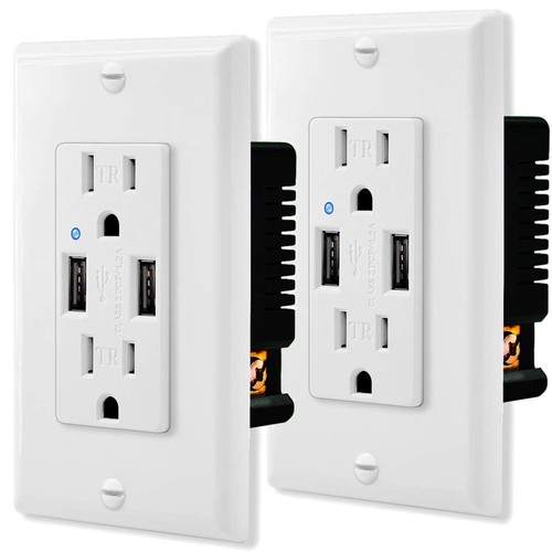 4.2A Wall Outlet with USB Ports Tamper Resistant Duplex Receptacle Charge 2 Pack - 第 1/12 張圖片