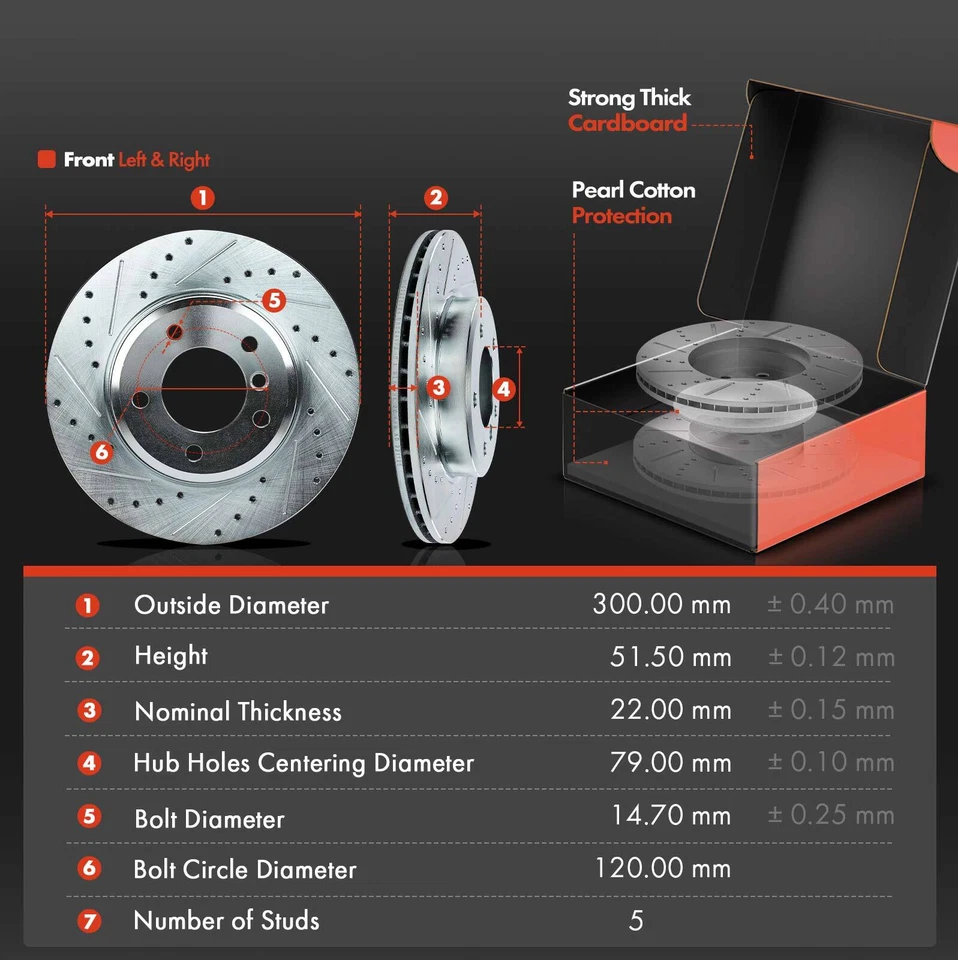 Передние перфорированные тормозные диски и керамическая тормозная колодка для BMW E46 325i 325Ci 328i Z3 Z4 - Изображение 2 из 4