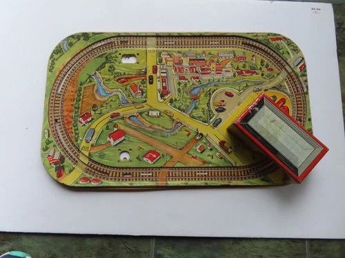 Marx tin Railroad lithogram board, Probably had a wind up lithographed train