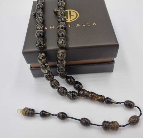 Transparent With Fossil Amber Egg 10x8.5 mm Islamic Prayer Beads 33 - Picture 2 of 3