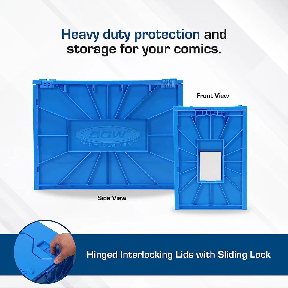 1 BCW蓝色短漫画书箱重型塑料可堆叠盒Ho1ds 150漫画 — 第 4/4 张图片
