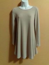 Forever 21 Tan Long Sleeve Sexy Back Stretchy Bodycon Shirt Dress Size XS