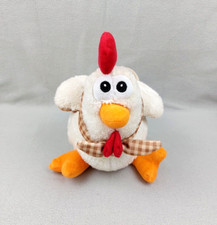 Peluche sac anse doudou coq poule blanche FIZZI env. 30 cm foulard carreaux